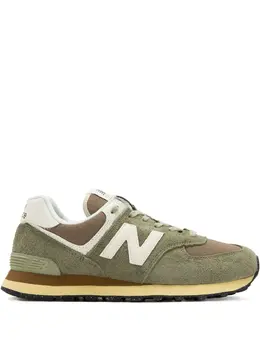 New Balance: Зелёные кроссовки  574