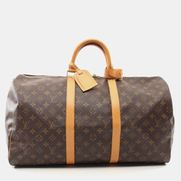 Louis Vuitton: Коричневая сумка на руку  Keepall 50