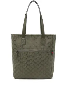Gucci: Зелёная сумка-шоппер  GG