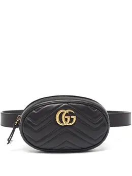 Gucci: Чёрная поясная сумка  GG Marmont