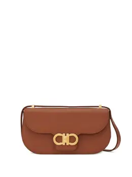 Ferragamo: Коричневая сумка через плечо  Double Gancini