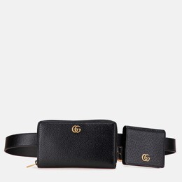 Gucci: Чёрная поясная сумка  GG Marmont