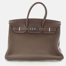 Hermes: Серебристая сумка  Birkin 35
