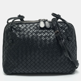 Bottega Veneta: Чёрная сумка через плечо  Intrecciato