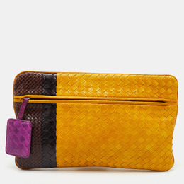 Bottega Veneta: Жёлтая косметичка  Intrecciato