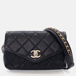 Chanel: Чёрная поясная сумка 