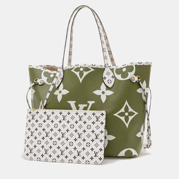Louis Vuitton: Сумка-шоппер  Neverfull MM цвета хаки