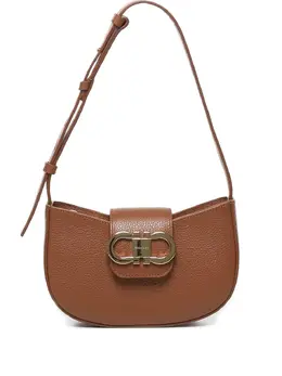 Ferragamo: Коричневая сумка  Double Gancini