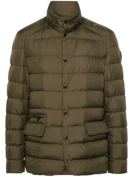 Moncler: Зелёный пуховик 