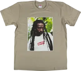 Supreme: Коричневая футболка  Buju Banton
