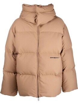 Off-White: Коричневый пуховик 