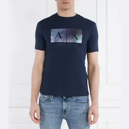 Armani Exchange: Синяя футболка 