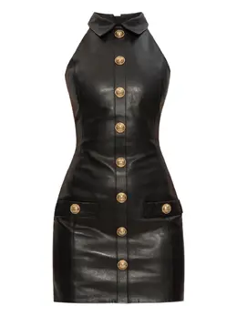 Balmain: Кожаное платье 