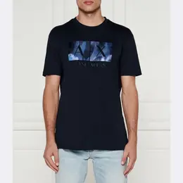 Armani Exchange: Синяя футболка 
