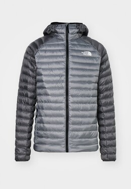 The North Face: Серый пуховик 
