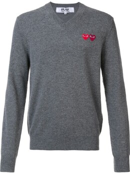 Comme Des Garçons Play: Серый свитер  Double Heart