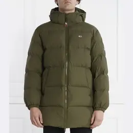 Tommy Hilfiger: Зелёный пуховик  Essential