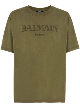 Balmain: Зелёная футболка 