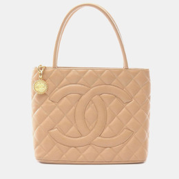 Chanel: Бежевая сумка-шоппер 