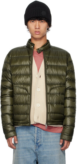 Moncler: Пуховик цвета хаки 