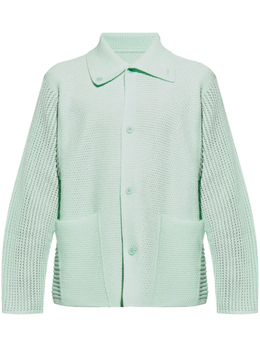 Homme Plissé Issey Miyake: Зелёный кардиган 