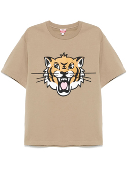 Kenzo: Коричневая футболка  Tiger