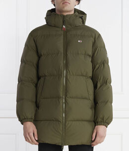 Tommy Jeans: Зелёный пуховик  Essential