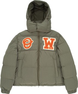 Off-White: Зелёный пуховик  OW