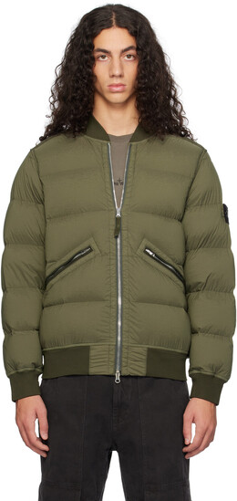 Stone Island: Зелёный пуховик 