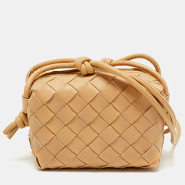 Bottega Veneta: Бежевая сумка через плечо  Intrecciato