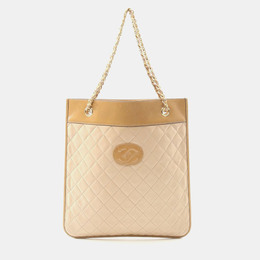 Chanel: Бежевая сумка-шоппер 