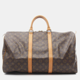 Louis Vuitton: Коричневая сумка на руку  Keepall 50