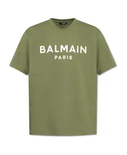 Balmain: Зелёная футболка 