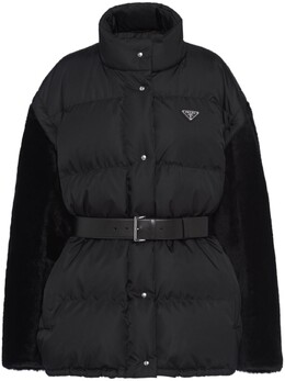 Prada: Пуховик с поясом 