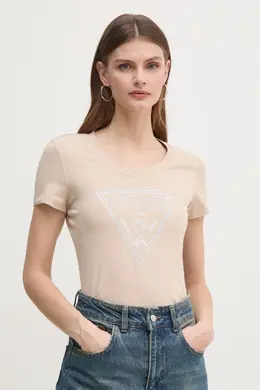 GUESS: Бежевая футболка 