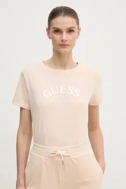 GUESS: Бежевая футболка 