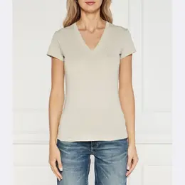 Armani Exchange: Бежевая футболка 