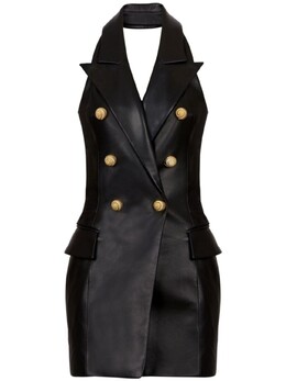 Balmain: Кожаное платье 