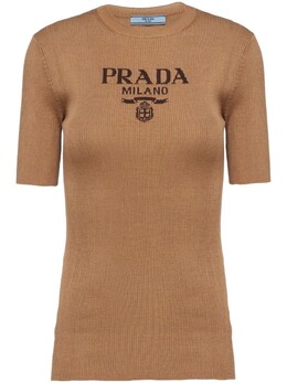 Prada: Коричневая футболка 