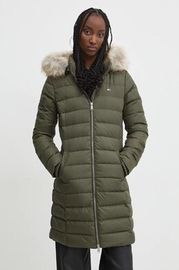 Tommy Jeans: Зелёный пуховик 