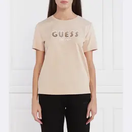 GUESS: Бежевая футболка 
