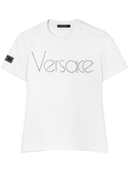Versace: Футболка со стразами 