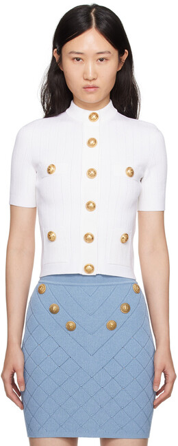 Balmain: Белый кардиган 
