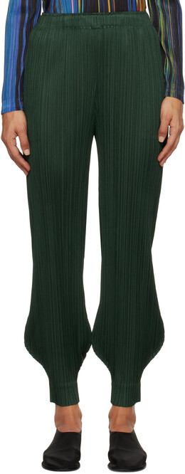 Pleats Please Issey Miyake: Зелёные брюки 