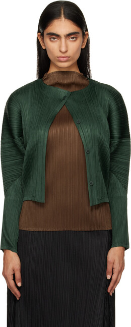 Pleats Please Issey Miyake: Зелёный кардиган 