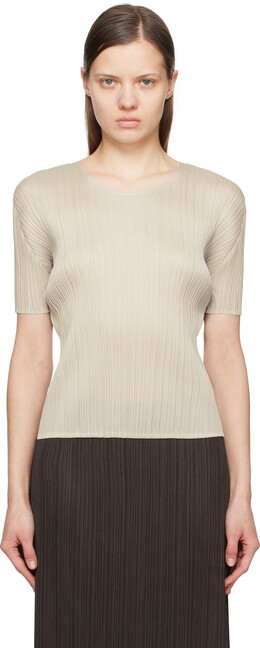 Pleats Please Issey Miyake: Серая футболка 