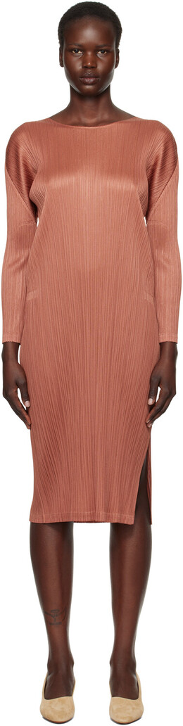 Pleats Please Issey Miyake: Коричневое платье 