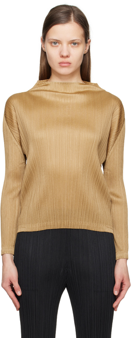 Pleats Please Issey Miyake: Бежевый топ 
