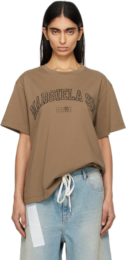 MM6 Maison Margiela: Коричневая футболка 
