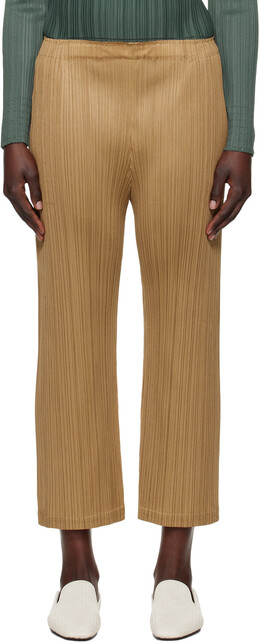 Pleats Please Issey Miyake: Бежевые брюки 